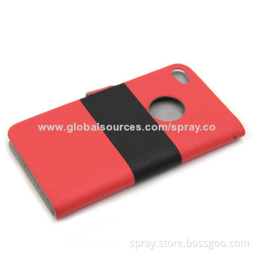 Classic Red and Black Stripe Flip Design Leather Magnetic Case Covers for iPhone 4/4S, No Stitching